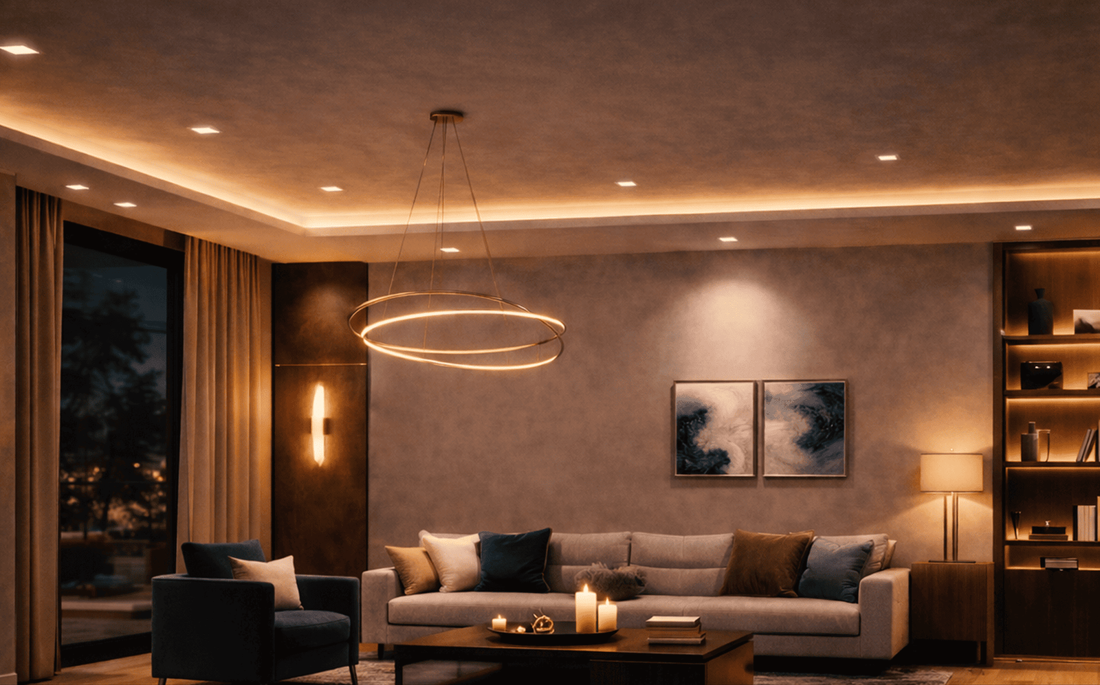 Smart lighting and dimming in a living room